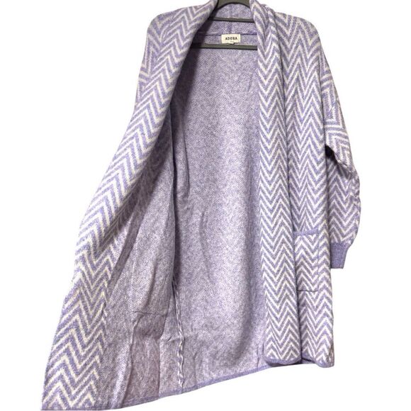 Purple White Chevron Sweater Cardigan Size Large NWT - Adora - Picture 10 of 14